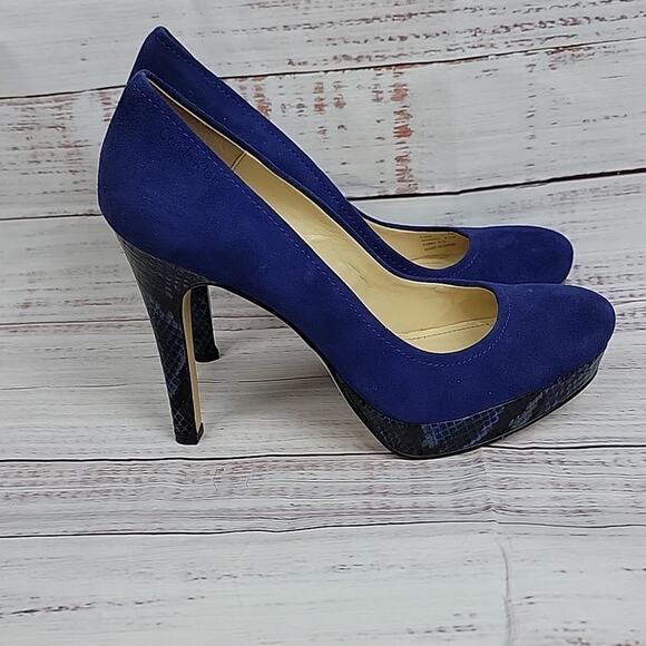 Calvin Klein Blue Suede Snakeskin Round Toe Kendall Platform 5 in Heels Size 8.5 - Picture 5 of 15